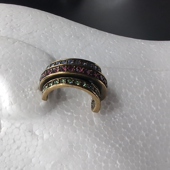 Heidi Daus| Gold Toned Multicolored Crystal Half Hoop Stud Earrings - Picture 4 of 10